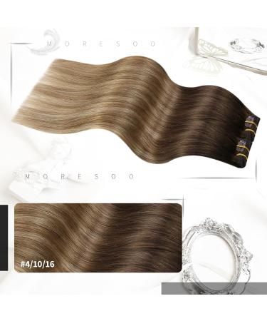 Moresoo 18 Balayage Brown Human Hair Clip in Extensions - Dark Brown to Light Brown with Golden Blonde Ombre | Remy Clip Ins 7Pcs/120g #4/10/16 - Buy Online on GoSupps.com