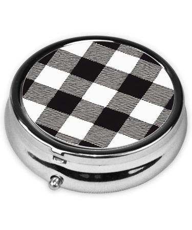 Black and White Plaid Mini Round Pill Box | 3 Compartment Travel Pill Organizer | Portable Medicine Case for Home & Office - Buy Online on GoSupps.com