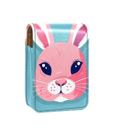 Lipstick Case Leather Lip Gloss Lipstick Organizer with Mirror Mini Lipstick Holder Bag Cartoon Animal Rabbit H436x3pvaf