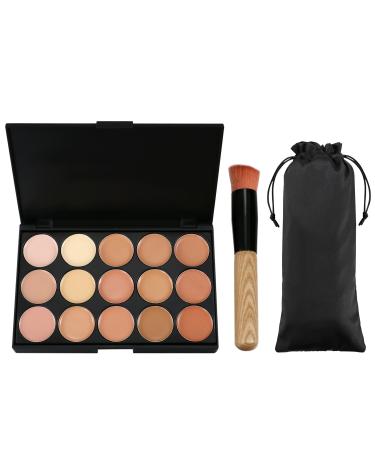 Vtrem 15 Colors Contour Palette Kit Camouflage Concealer Palette Christmas Gifts Eyeshadow Face Cream Makeup Foundation Kit Combination with Powder Brush for Professional and Daily Use 15 Colors Makeup Concealer Palette
