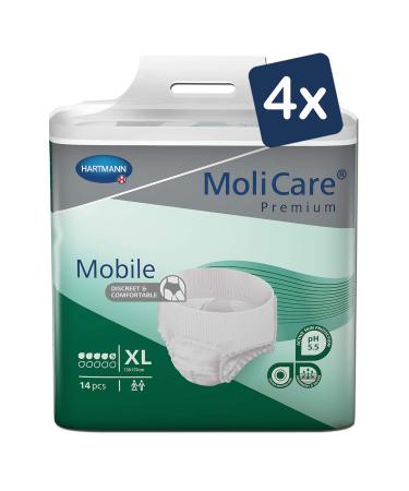 Molicare Premium Mobile disposable pants: discrete use with incontinence for women and men 5 drops size.XL (130-170 cm hip size) 4x14 pieces XL (56 pieces)