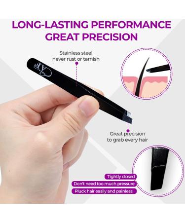 EAF Beauty Eyebrow Tweezer Set - Heavy Duty Craft Grooming Hair Remover with Fine Point Sharp Tweezers, Brow Tweezers, and Travel Case (Black) - Buy Online on GoSupps.com