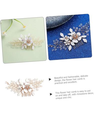 Didiseaon Bridal Hair Comb Rhinestone Hair Accessories Bridal Flower Hair Comb Flower Rhinestone Hair Comb Hair Accessories for Wedding Gold Decor Hairpin Metal Manual Bride White - Buy Online on GoSupps.com