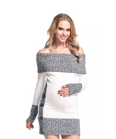 HAPPY MAMA Women's Maternity Bardot Knitted Jumper Dress Pullover Sweater. 913p 16-18 White
