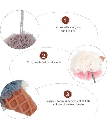 Lurrose Loofah Sponge 3pcs - Ice Cream Shape Bath Shower Pouf Set for Exfoliating and Cleaning - Buy Online on GoSupps.com