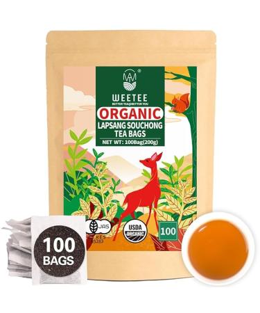 WT WEETEE Organic Lapsang Souchong Tea Bags, USDA Organic Smoky Black Tea 100 Count, Natural Caffeine & Antioxidant, Classic Chinese Tea