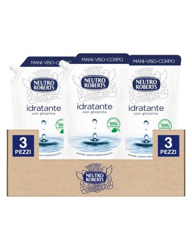 Neutro Roberts Neutro Roberts Ecopouch Hydrating Liquid Hand Soap Refill for Face and Body Coricharge with 100% Natural Glycerin for Soft and Healthy Skin Dermatologically Tested - 3 x 400ml Bottles
