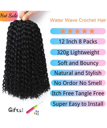 Passion Twist Hair 12 Inch Water Wave Crochet for Black Women - 8 Packs Short Butterfly Locs Bob Spring Twist Extensions - Synthetic Curly Braiding Hair 1B Natural - Buy Online on GoSupps.com