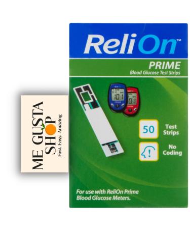 ReliOn Prime Blood Glucose Test Strips 50 Count (Pack of 01) 50ct toltal + Me Gustas Stickers