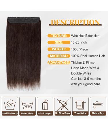 Hair Extensions One Piece Clip in Hair Fish Line Hair Extensions Human Hair Dark Brown Color #2 Clips Real Natural Brazilian Hair Apply Invisible Wire 16-26 Inch Natural Human Hair(18 inches) - Buy Online on GoSupps.com