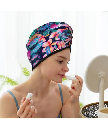 Tropical Flowers Coral Velvet Dry Hair Cap | Quick-Dry Hair Towel Wrap for Travel & Home - Perfect for Men & Women - Buy Online on GoSupps.com