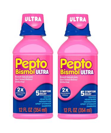 PEPTO Bismol Ultra Liquid for Upset Stomach 5 Symptom Relief Original 12 oz (Pack of 2)