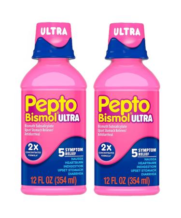 PEPTO Bismol Ultra Liquid for Upset Stomach 5 Symptom Relief Original 12 oz (Pack of 2)