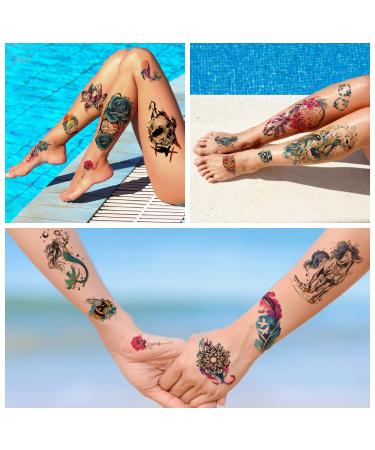 Watercolor Temporary Tattoos - Butterfly, Flower, Lion, Wolf, Dream Catcher Designs - 77 Sheets for Men, Women & Kids - Buy Online on GoSupps.com