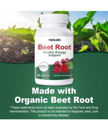 TIKOLUES Beet Root Supplement 1000mg Organic Beetroot Supports Energy & Circulation Non-GMO - 60 Capsules - Buy Online on GoSupps.com