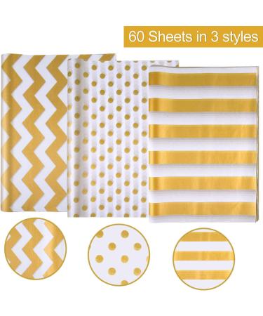 MIAHART 60 Pcs Gold White Tissue Paper Bulk - Decorative Metallic Wrapping Paper for Gift Bags, Birthday, Christmas Party Decoration - DIY Arts Crafts - Gold Dot Wave Design - 60 Sheets - Buy Online on GoSupps.com