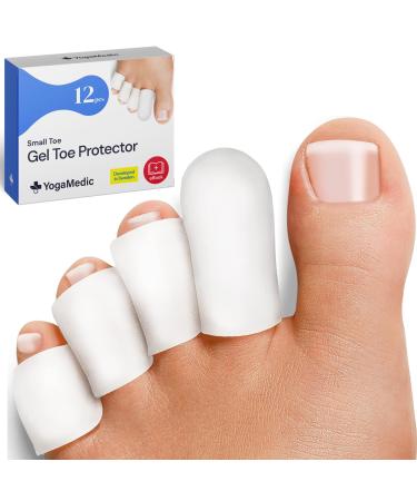 YOGAMEDIC Toe Protector for All Toes- Cuttable 12 Pcs Corn Blister Bunion Callus Hammer Toe Ingrown Toenail Prevention & Protection Toe Silicone Cap Protection- Toe Sleeve of Soft Gel Material 12x Small Toe