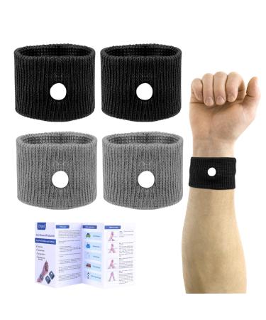 Plus Size Travel Sickness Bands 2 Pairs Wide Wrists Anti Sickness Wristbands Morning Sickness Relief Pregnancy Adult Sea Bands Motion Sickness Nausea Bands for Car Sea Cruise Flying Pregnancy Black+grey(plus Size)