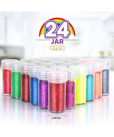 24 Colors Body Glitter Set - LEOBRO Cruelty-Free Extra Fine Glitter for Resin, Festival Makeup, Nail Art, Face & Body, Hair - Perfect for Crafts, Eyeshadow, Lip Gloss - Vegan Glitter Collection - Buy Online on GoSupps.com