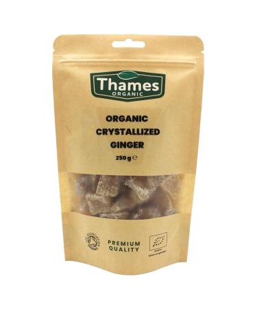 Organic Crystallized Ginger - High Energy Chewy Vegan GMO-Free Certified Organic - Sweet and Spicy Snack or Cooking Ingredient - Thames Organic 250g