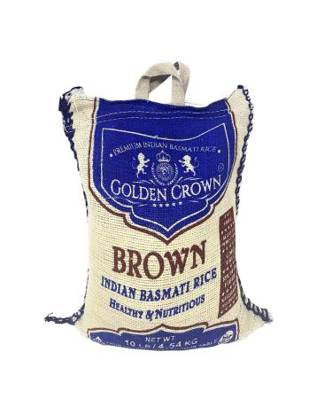 Golden Crown Brown Indian Basmati Rice - 100% Extra Long Grain Healthy Source of Fiber GMO Free Healthy & Nutritious - 10 Lb Indian Brown Basmati Rice Extra Long Grain 10 Pound (Pack of 1)