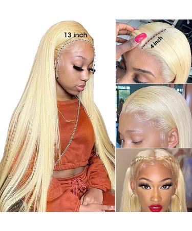 Tunfine 613 Blonde Human Hair Lace Front Wig 28 inch | 180% Density Straight HD Transparent 13x4 Frontal Wig for Black Women - Pre Plucked with Baby Hair | Glueless Blonde 13x4 Front Wigs - Buy Online on GoSupps.com