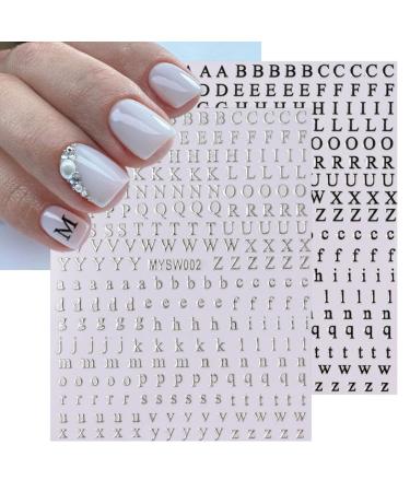 8 Sheets 3D Letter Nail Stickers - Self-Adhesive Alphabet Decals for Nail Art | Black White Gold Silver | DIY Acrylic Nail Decorations for Women & Girls - Buy Online on GoSupps.com