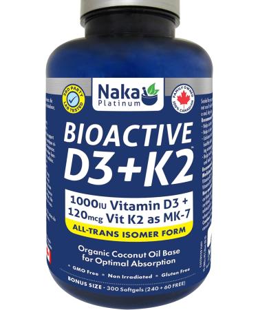 Naka Platinum Vitamin D (1000 IU) + Vitamin K2 (120 mcg) (300 Count (Pack of 1))