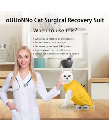 Ouuonno Cat Wound Surgery Recovery Suit | Abdominal Wounds & Skin Diseases | E-Collar Alternative for Cats & Dogs | Yellow Small - Buy Online on GoSupps.com