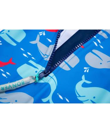 BONVERANO Baby Boys Swimsuit | Toddler Short-Sleeve Zipper Bathing Suit | UPF 50+ Sun Protection | Colorful Whale Design | 12-18 Months - Buy Online on GoSupps.com