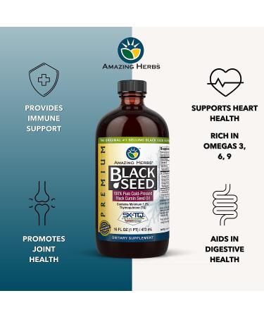 Buy Amazing Herbs Cold Pressed Black Seed Oil - Nigella Sativa for Digestive Health & Immune Support - 16 Fl Oz - Buy Online on GoSupps.com