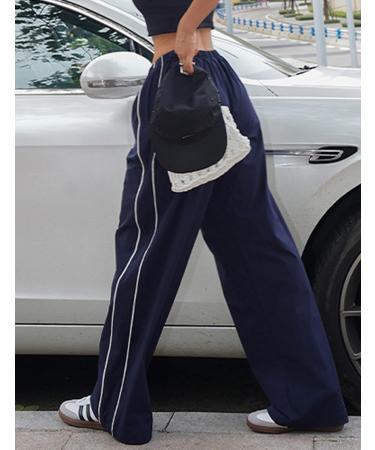 Himosyber Women's Navy Y2K Parachute Pants - Elastic Waist Baggy Track Trousers | Medium - Buy Online on GoSupps.com