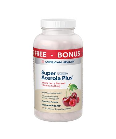 American Health Super Chewable Acerola Plus Natural Berry Flavor 500 mg 300 Chewable Wafers