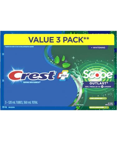Crest Complete Whitening Toothpaste Plus Scope Outlast Long Lasting Mint Flavor 360 mL (Pack of 3) Toothpaste Scope Outlast (Pack of 3) - Buy Online on GoSupps.com