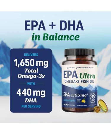 EPA Ultra 1 105MG | Heart Health & Cellular Function Support | Omega 3 Fish Oil | 1 650MG Total Omega-3 Fatty Acids | High Strength EPA Supplement | Sustainably Sourced & Gluten-Free | 60 Ct. - Buy Online on GoSupps.com