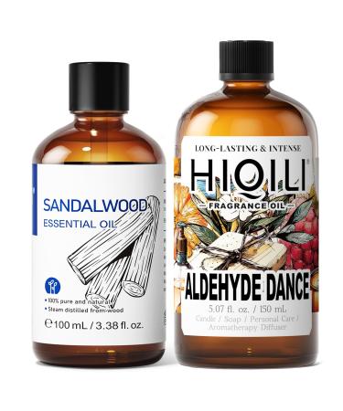 HIQILI 100ML Sandalwood Essential Oil & 150ML Aldehyde Dance Fragrance Oil for DIY Diffuser