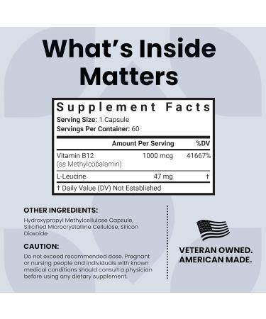 Luma Nutrition Vitamin B12 Methylcobalamin 1000 mcg - High Potency Vegan Supplements for Men & Women - Energy & Metabolism - Pure B12 Vitamins - 60 Capsules - Made in USA - Buy Online on GoSupps.com