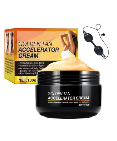 XdealCozyxc 100g Intensive Tanning Gel Tan Enhancer cream with Natural Ingredients Long-Lasting Rapid Shine Brown Tanning Butter for Sun-Beds & Outdoor Sun with glasses