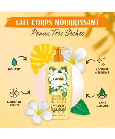 LOVEA - Body Lotion - Mono De Tahiti - Nourishes & Softens - For Very Dry Skin - 96% Natural Origin - Silicone Free - Vegan - Made in France - 250ml - Buy Online on GoSupps.com