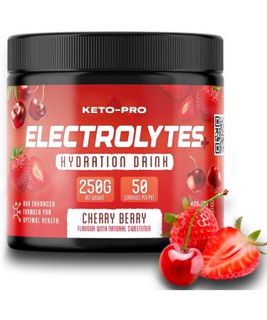Keto-Pro Keto Electrolytes 250g | Electrolyte Powder Supporting Your Keto Fasting Health & Fitness Goals | Cherry Berry Flavour
