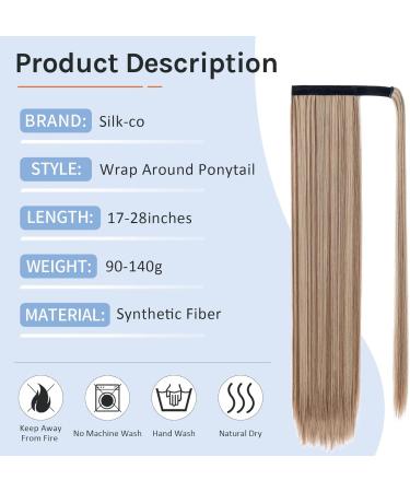 Sleek Silk-co 28 Inch Clip-In Ponytail Hairpiece in Light Brown & Blond - Heat-Resistant Fiber - Women's Straight Ponytail Extension - Buy Online on GoSupps.com
