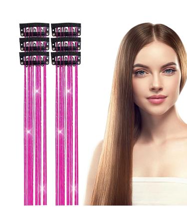 Hair Tinsel | 6 Shiny Clip in Hair Tinsel Kit | Colorful Fairy Glitter Hair Tinsel Clip Smooth for Christmas Daily Life Birthday Hot Pink