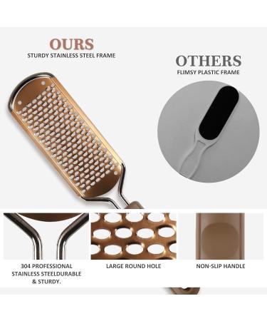 Kawyehu Foot File for Hard Skin Callus Remover - Large Foot Rasp Colossal Foot Scrubber Professional Stainless Steel Pedicure File for Wet and Dry Feet Gold-1 - Buy Online on GoSupps.com