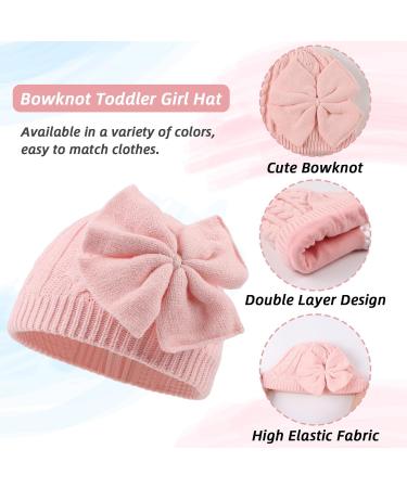 XIAOHAWANG Baby Girl Winter Hat | Cute Bow Knitted Beanie for Infant Toddler Girls 6-24 Months - Pink - Buy Online on GoSupps.com