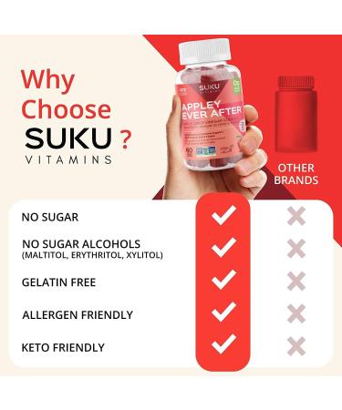 SUKU Vitamins Sugar-Free & Sugar-Alcohol-Free Keto Apple Cider Vinegar Gummies with Mother | 1020mg per Serving | ACV Gummies with B12 | Metabolism Gummies for Healthy Gut Digestion & Energy Boosting - Buy Online on GoSupps.com