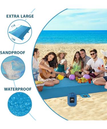 WELLAX Beach Blanket 9x10 Ft - Waterproof, Sandproof, Lightweight Mat for 8 Persons - Quick Drying, Durable, 8 Pockets, 4 Stakes - Great for Picnic, Camping, Travel - Blue - Buy Online on GoSupps.com