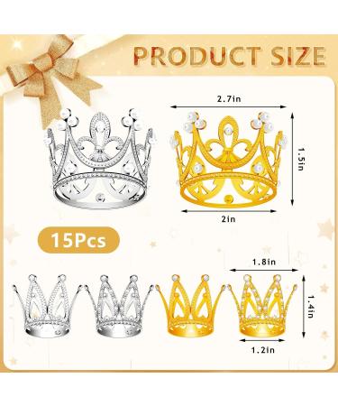 15Pcs Crown Cake Topper Gold Silver Mini Crowns Small Crystal Pearl Cupcake Toppers for Flower Arrangements Cupcake Baby Shower Birthday Party Wedding Decor Gold Silver - Buy Online on GoSupps.com