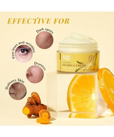 ANAiRUi Turmeric Vitamin C Face Cream Moisturising Collagen Face Cream for Dry Skin Daily Used Turmeric Vit C Facial Cream for Dark Spots Wrinkles Anti-Ageing Even Skin Tone 50g - Buy Online on GoSupps.com