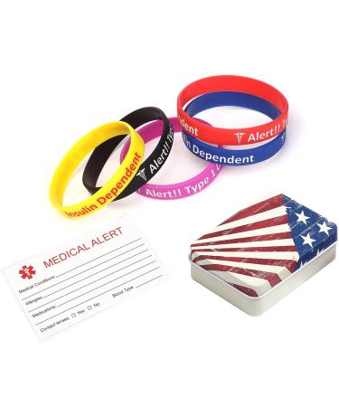 5-Pack Silicone Medical Alert Bracelet Wristbands - Engraved Diabetes Insulin Dependent - Multi-Color Type 1 Diabetes - Buy Online on GoSupps.com