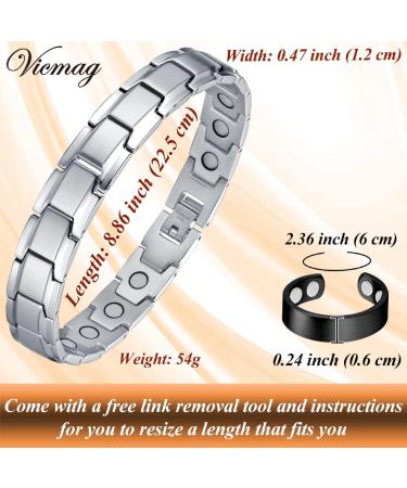Vicmag Magnetic Bracelet for Men Titanium Steel with Ultra Strength Magnets - Single-Row Silver | Adjustable with Tool & Gift Box - Buy Online on GoSupps.com
